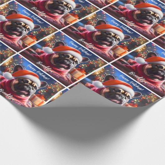 Franse Bulldog in Santa Hat Cadeaupapier (Hoek)