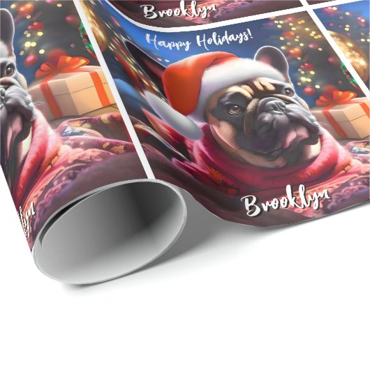 Franse Bulldog in Santa Hat Cadeaupapier (Rol Hoek)