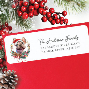 Franse Bulldog in Santa Hat Retouradres Etiket
