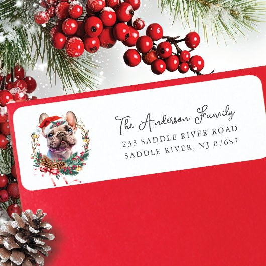 Franse Bulldog in Santa Hat Retouradres Etiket