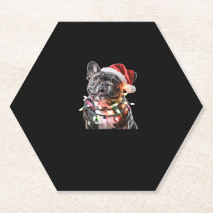 Franse Bulldog in Santa Hat Verpakt in Kerstmis L Kartonnen Onderzetters