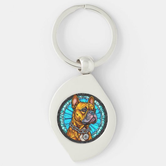 Franse Bulldog in Sierlijk Ontwerp Sleutelhanger (Voorkant)