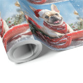Franse Bulldog in Sledge Laat het sneeuwen Kerstmi Cadeaupapier (Rol Hoek)