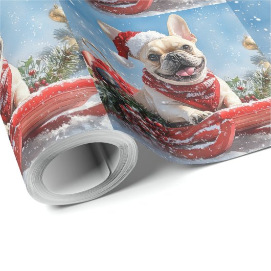 Franse Bulldog in Sledge Laat het sneeuwen Kerstmi Cadeaupapier (Rol Hoek)