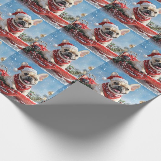 Franse Bulldog in Sledge Laat het sneeuwen Kerstmi Cadeaupapier (Hoek)
