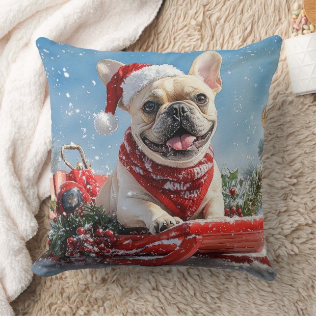 Franse Bulldog in slee Let it Snow Kerstmis Kussen (Deken)