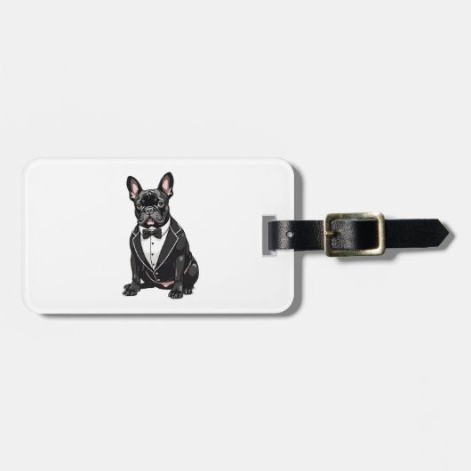 Franse Bulldog in Smoking Bagagelabel (Voorkant horizontaal)