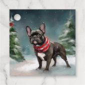 Franse Bulldog in Sneeuw Kerstmis Bedankjes Labels (Voorkant)