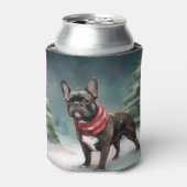 Franse Bulldog in Sneeuw Kerstmis Blikjeskoeler (Blikje Voorkant)