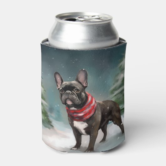Franse Bulldog in Sneeuw Kerstmis Blikjeskoeler (Blikje Voorkant)