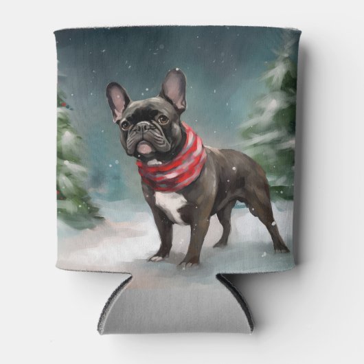 Franse Bulldog in Sneeuw Kerstmis Blikjeskoeler (Voorkant)