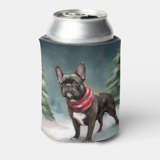 Franse Bulldog in Sneeuw Kerstmis Blikjeskoeler (Blikje Achterkant)