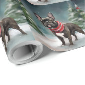Franse Bulldog in Sneeuw Kerstmis Cadeaupapier (Rol Hoek)