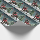 Franse Bulldog in Sneeuw Kerstmis Cadeaupapier (Hoek)