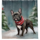 Franse Bulldog in Sneeuw Kerstmis Douchegordijn (Voorkant)