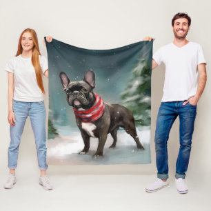 Franse Bulldog in Sneeuw Kerstmis Fleece Deken