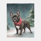 Franse Bulldog in Sneeuw Kerstmis Fleece Deken (Voorkant)