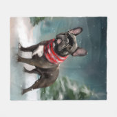 Franse Bulldog in Sneeuw Kerstmis Fleece Deken (Voorkant (Horizontaal))