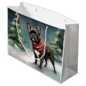 Franse Bulldog in Sneeuw Kerstmis Groot Cadeauzakje (Achterkant Gekanteld)