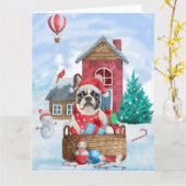 Franse Bulldog In sneeuw Kerstmis Hondenhok  Kaart (Gele Bloem)