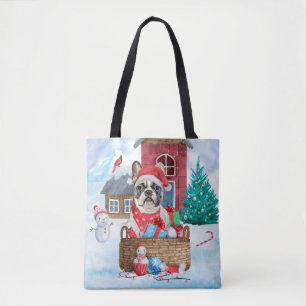 Franse Bulldog In sneeuw Kerstmis Hondenhok  Tote Bag