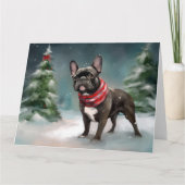 Franse Bulldog in Sneeuw Kerstmis Kaart (Voorkant)