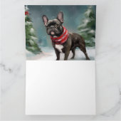 Franse Bulldog in Sneeuw Kerstmis Kaart (Binnen)