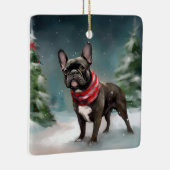 Franse Bulldog in Sneeuw Kerstmis Keramisch Ornament (Rechts)