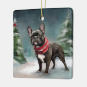 Franse Bulldog in Sneeuw Kerstmis Keramisch Ornament (Links)