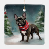 Franse Bulldog in Sneeuw Kerstmis Keramisch Ornament (Achterkant)