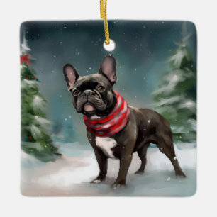 Franse Bulldog in Sneeuw Kerstmis Keramisch Ornament