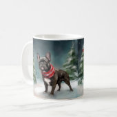 Franse Bulldog in Sneeuw Kerstmis Koffiemok (Voorkant links)