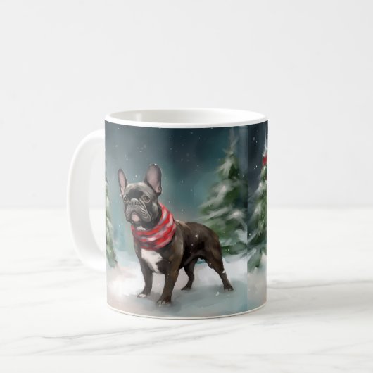Franse Bulldog in Sneeuw Kerstmis Koffiemok (Voorkant links)