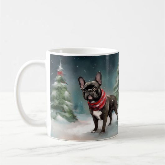 Franse Bulldog in Sneeuw Kerstmis Koffiemok (Links)