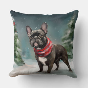 Franse Bulldog in Sneeuw Kerstmis Kussen