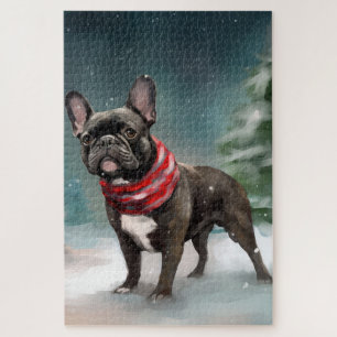 Franse Bulldog in Sneeuw Kerstmis Legpuzzel