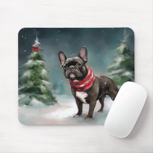 Franse Bulldog in Sneeuw Kerstmis Muismat (Met muis)