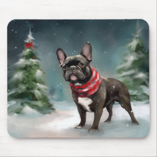 Franse Bulldog in Sneeuw Kerstmis Muismat