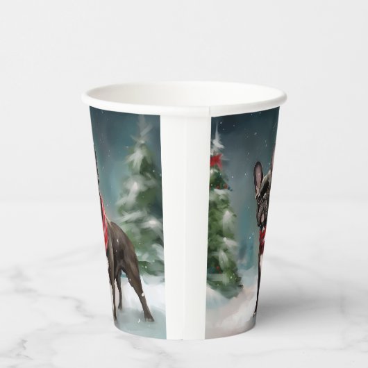 Franse Bulldog in Sneeuw Kerstmis Papieren Bekers (Rechts)