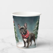 Franse Bulldog in Sneeuw Kerstmis Papieren Bekers (Voorkant)