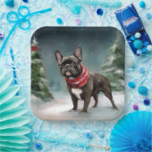 Franse Bulldog in Sneeuw Kerstmis Papieren Bordje (Feest)