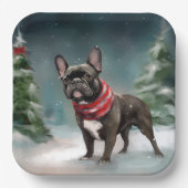 Franse Bulldog in Sneeuw Kerstmis Papieren Bordje (Voorkant)