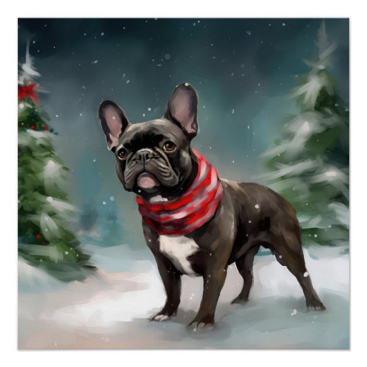 Franse Bulldog in Sneeuw Kerstmis Perfect Poster (Voorkant)
