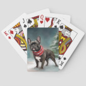 Franse Bulldog in Sneeuw Kerstmis Pokerkaarten (Achterkant)