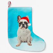 Franse Bulldog in Sneeuw Kerstmis Santa Hat Kleine Kerstsok (Voorkant)