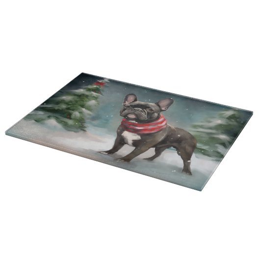 Franse Bulldog in Sneeuw Kerstmis Snijplank (Hoek)