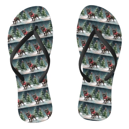 Franse Bulldog in Sneeuw Kerstmis Teenslippers (Voetbed)