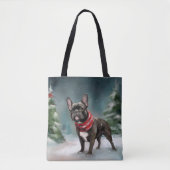 Franse Bulldog in Sneeuw Kerstmis Tote Bag (Voorkant)