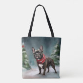 Franse Bulldog in Sneeuw Kerstmis Tote Bag (Achterkant)
