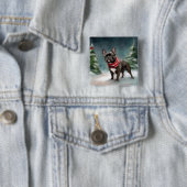 Franse Bulldog in Sneeuw Kerstmis Vierkante Button 5,1 Cm (In situ)